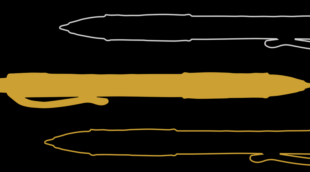 This image has the silhouettes of the pen products of the Onyx brand in the brand's colors. The silhouettes have a dark transparent overlay to allow the logo of Onyx to sit nicely on top of the graphic in a white color.